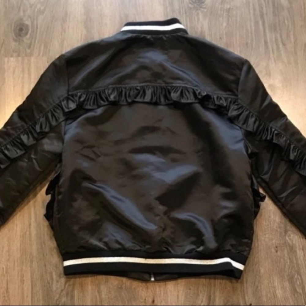 Classic Satin Baseball Jacket Bomber black ruffle bomber coat
